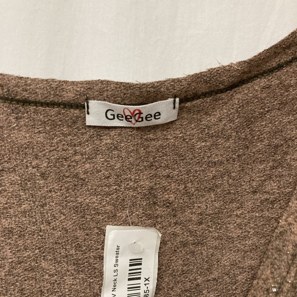 NWT GeeGee Women's Terra Cotta Sparkling Long Sleeve V-Neck Sweater - SZ 1X - Picture 5 of 11